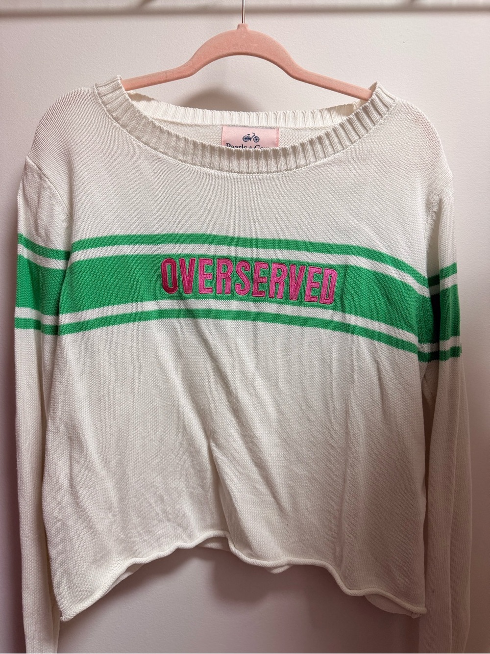 Overserved Crewneck Sweater in Cream with Green Stripe - Women
